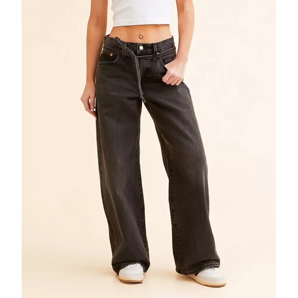 Levis Premium XL Straight Denim Jeans Womens 28x31 Black Mid Rise Baggy